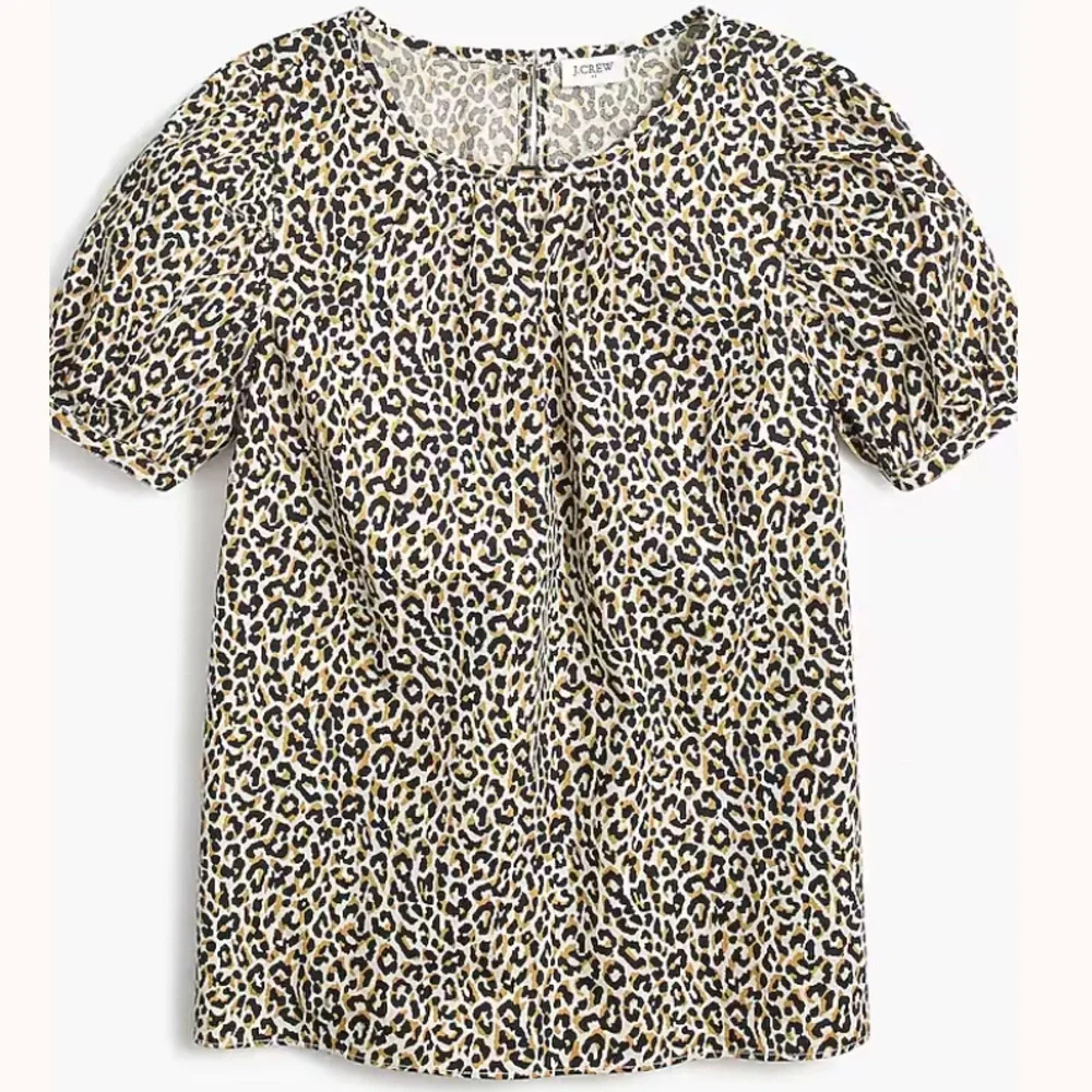 J Crew Leopard puff-sleeve top in stretch cotton poplin